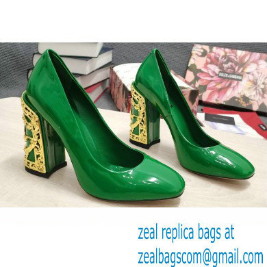 Dolce & Gabbana Logo Heel 10.5cm Patent leather Pumps Green 2022